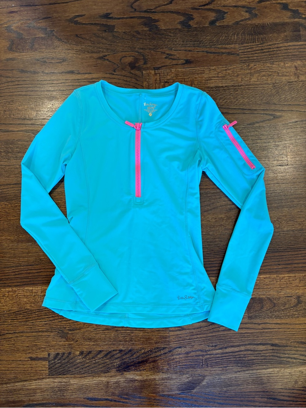 Lilly Pulitzer Long-Sleeve Active Top blue with Pink Zippers small